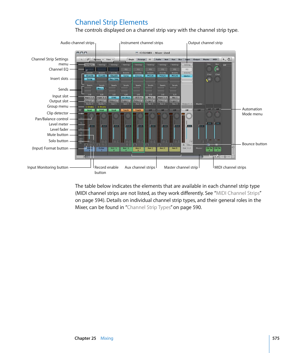 Channel strip elements | Apple Logic Express 8 User Manual | Page 575 / 1055