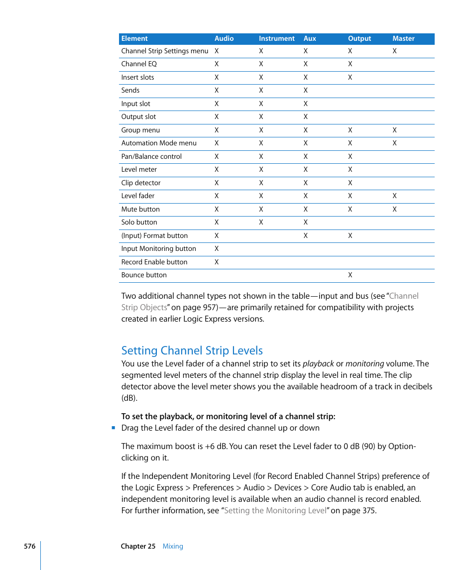 Setting channel strip levels | Apple Logic Express 8 User Manual | Page 576 / 1055