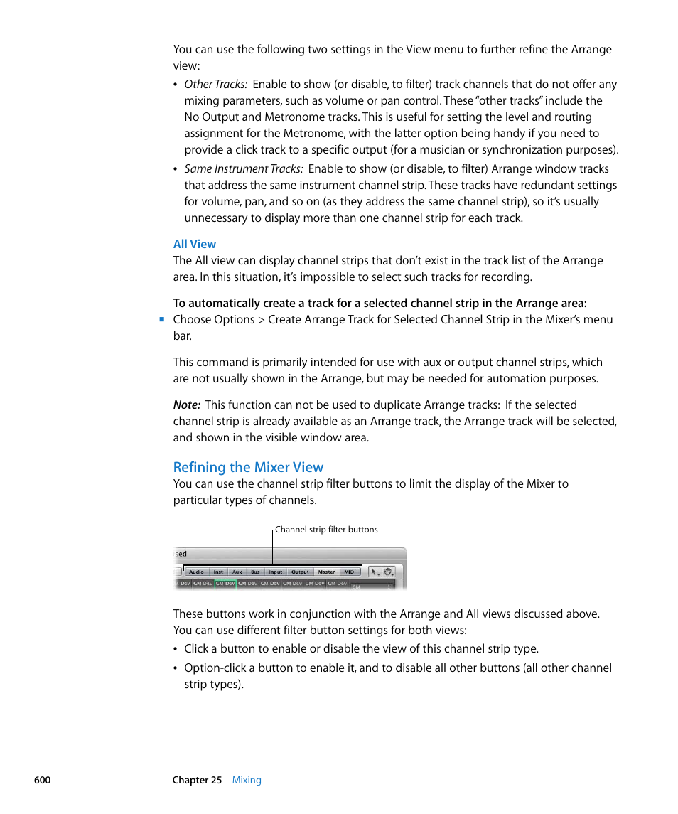 Refining the mixer view | Apple Logic Express 8 User Manual | Page 600 / 1055