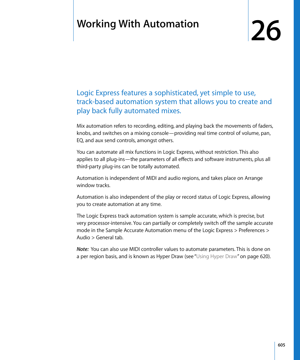 Working with automation, Chapter 26 | Apple Logic Express 8 User Manual | Page 605 / 1055