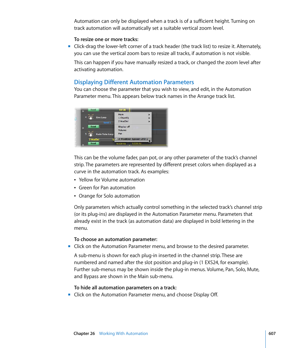 Displaying different automation parameters | Apple Logic Express 8 User Manual | Page 607 / 1055