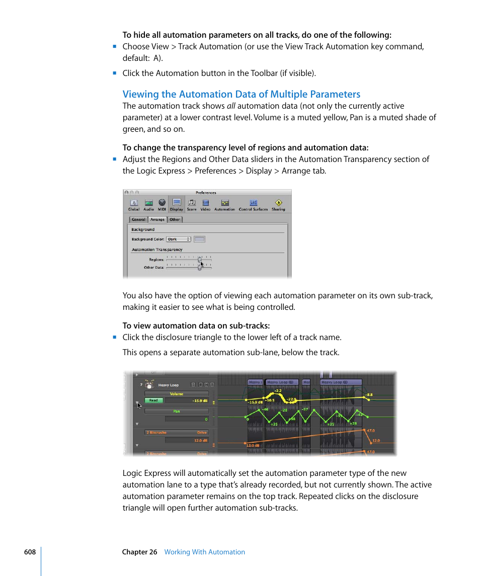 Viewing the automation data of multiple parameters | Apple Logic Express 8 User Manual | Page 608 / 1055