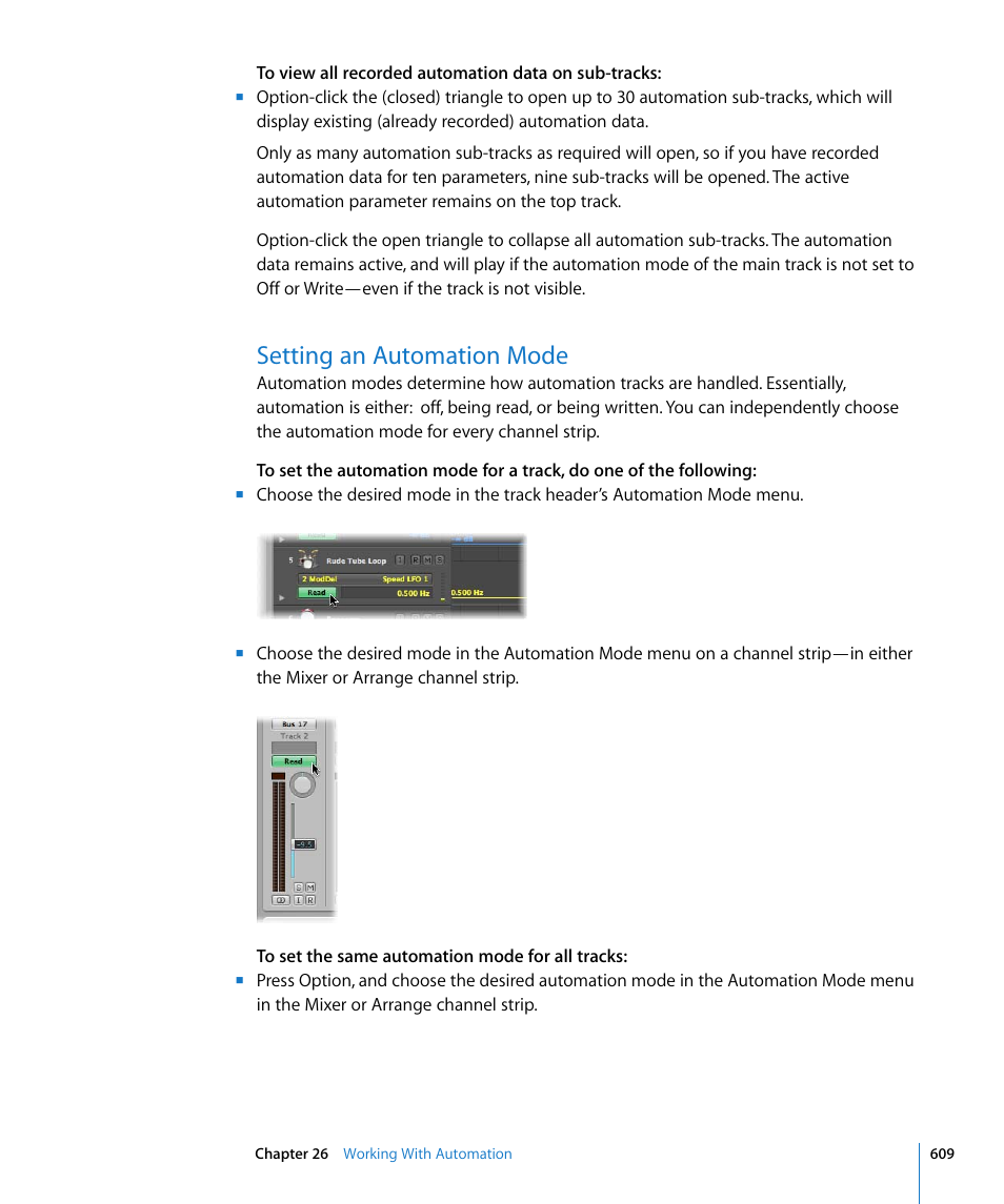 Setting an automation mode | Apple Logic Express 8 User Manual | Page 609 / 1055