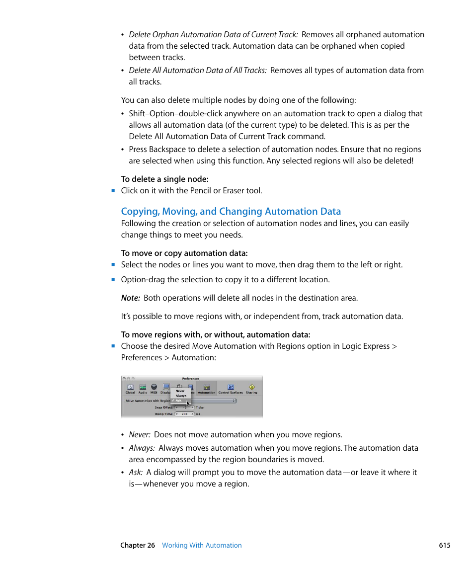 Copying, moving, and changing automation data | Apple Logic Express 8 User Manual | Page 615 / 1055