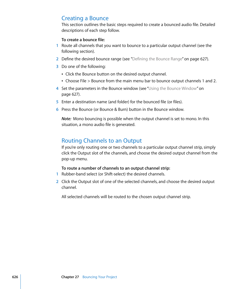 Creating a bounce, Routing channels to an output | Apple Logic Express 8 User Manual | Page 626 / 1055