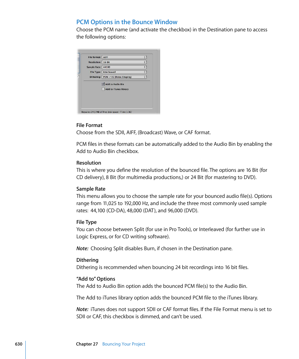 Pcm options in the bounce window | Apple Logic Express 8 User Manual | Page 630 / 1055