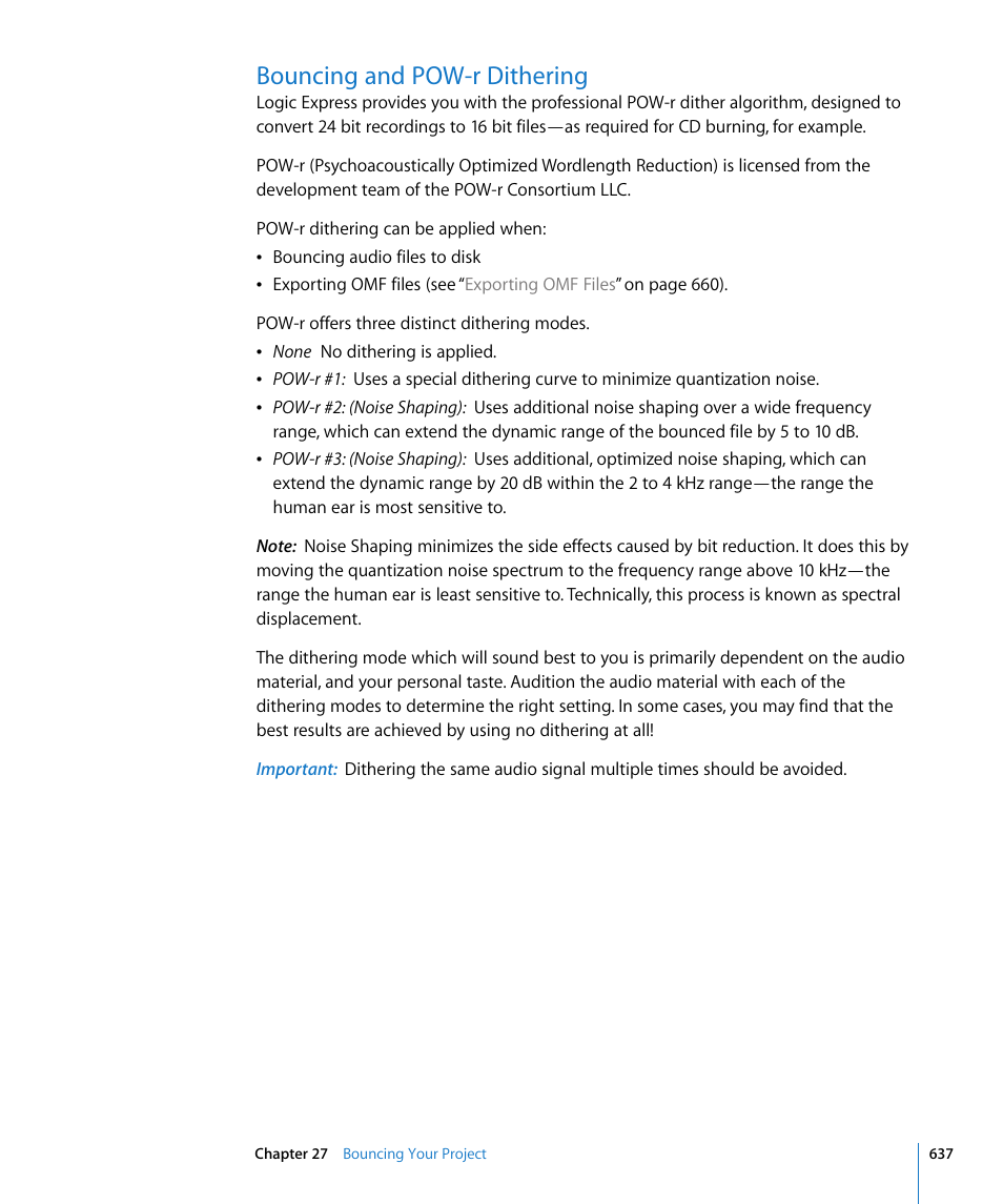 Bouncing and powr dithering, Bouncing and pow-r dithering | Apple Logic Express 8 User Manual | Page 637 / 1055