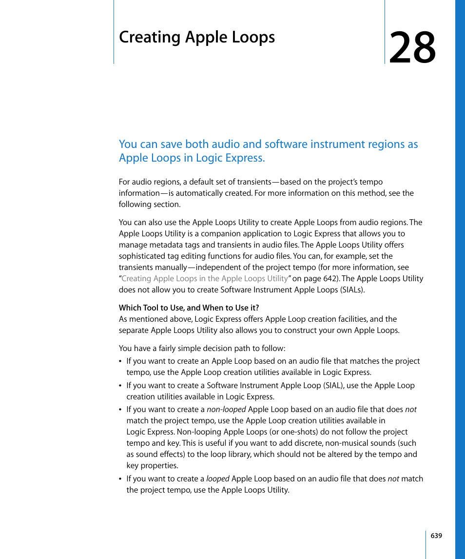 Creating apple loops, Chapter 28, Ching tasks much easier (see chapter 28 | Creating apple, Loops | Apple Logic Express 8 User Manual | Page 639 / 1055