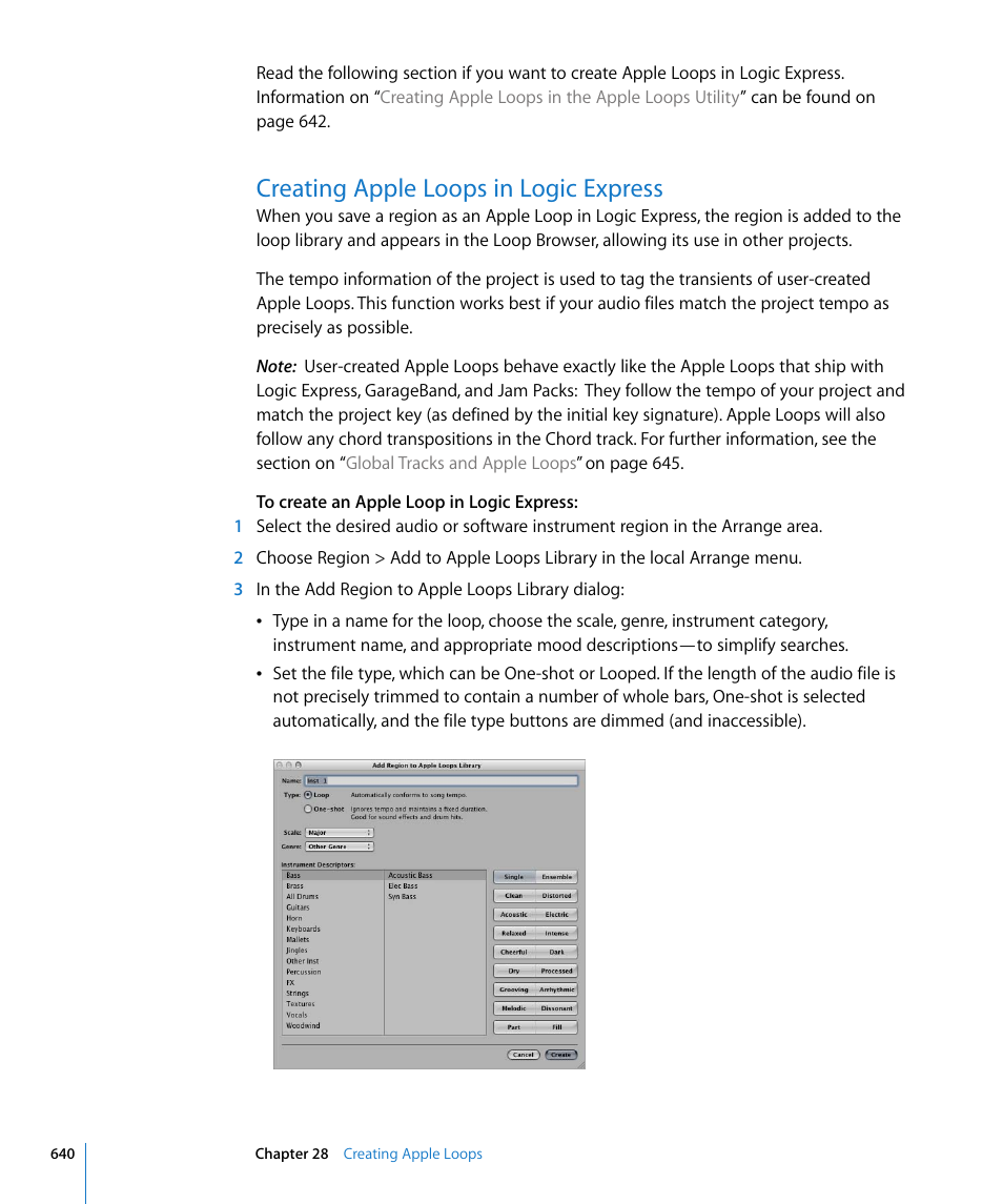 Creating apple loops in logic express | Apple Logic Express 8 User Manual | Page 640 / 1055
