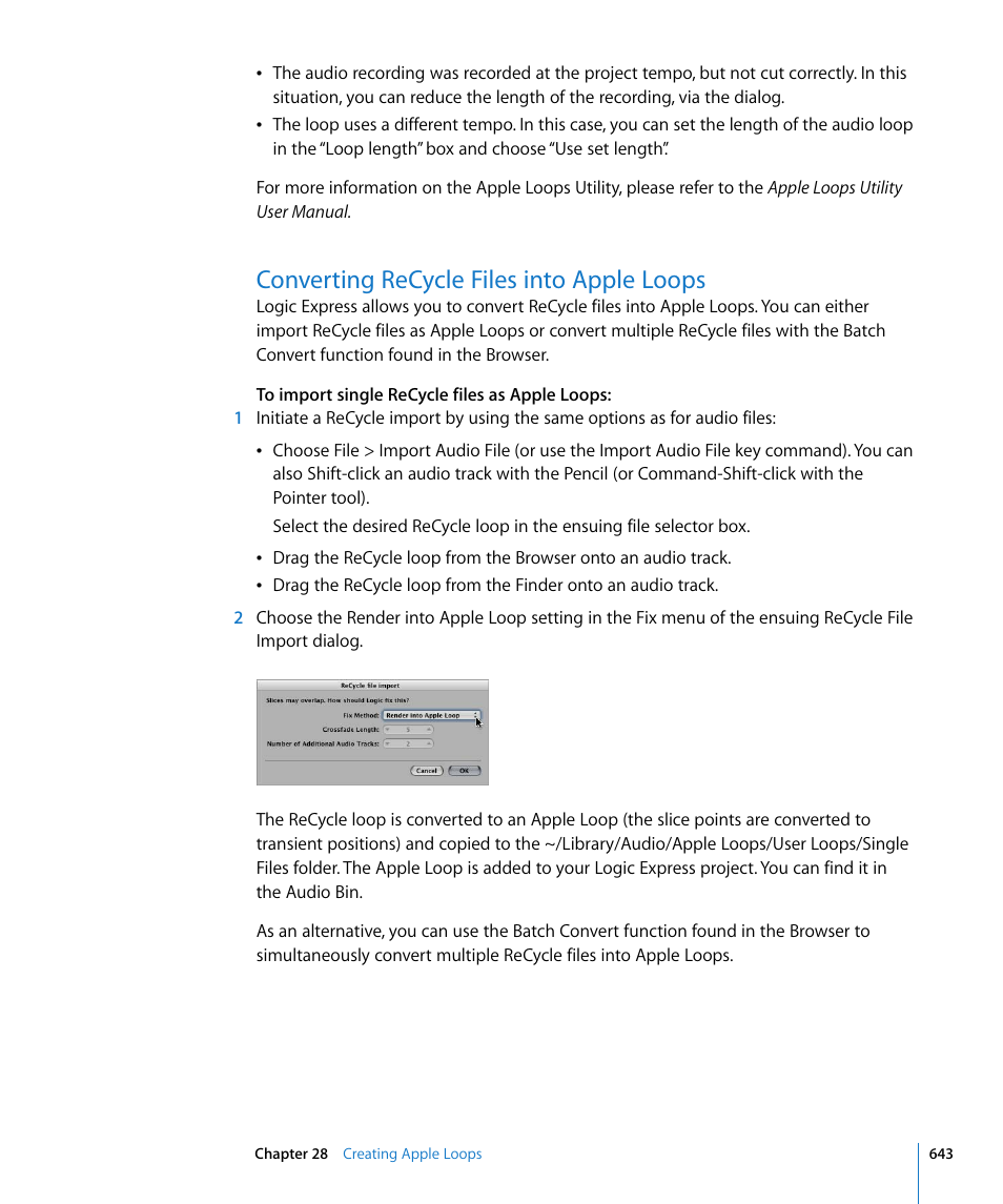 Converting recycle files into apple loops | Apple Logic Express 8 User Manual | Page 643 / 1055