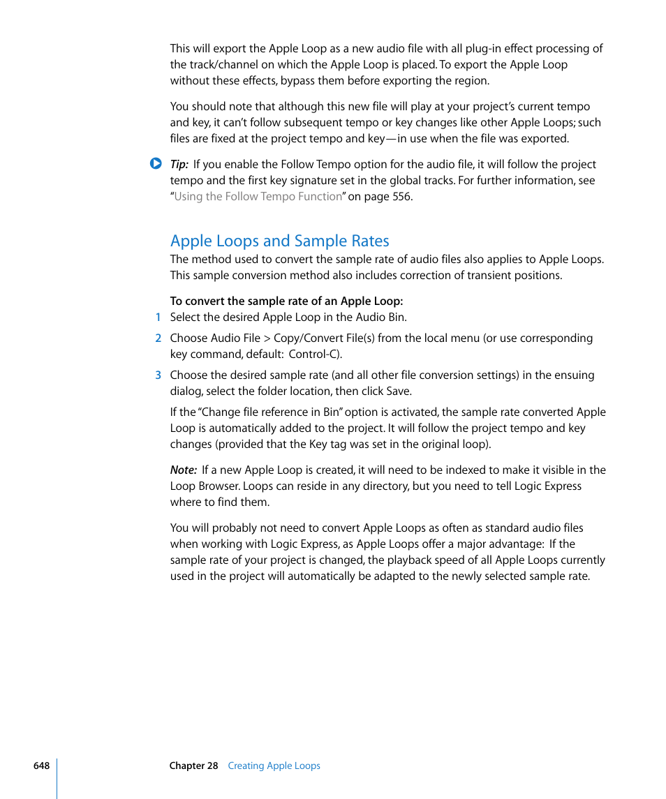 Apple loops and sample rates | Apple Logic Express 8 User Manual | Page 648 / 1055