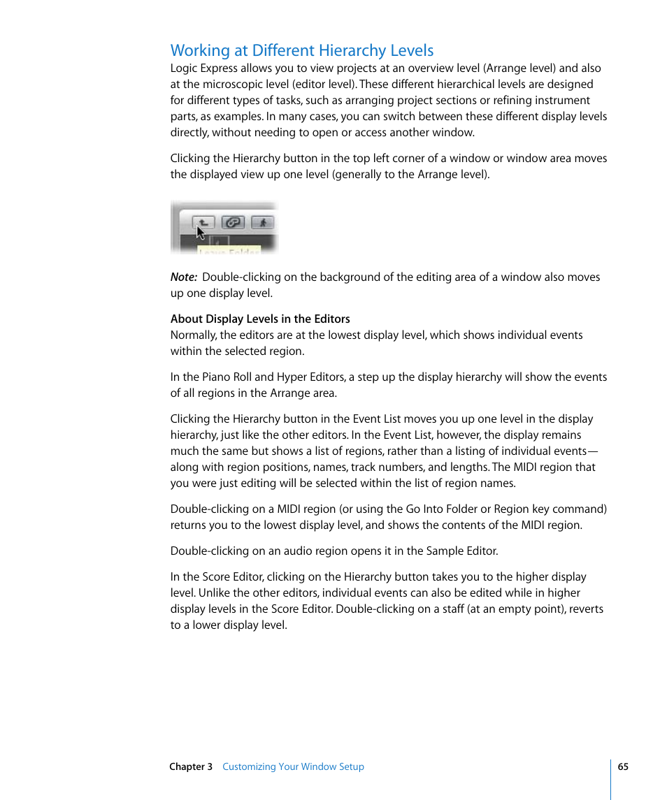 Working at different hierarchy levels | Apple Logic Express 8 User Manual | Page 65 / 1055