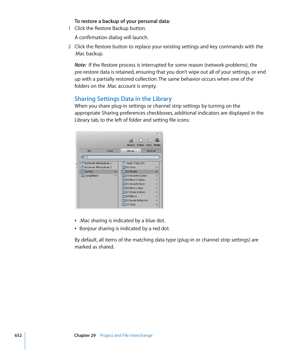 Sharing settings data in the library | Apple Logic Express 8 User Manual | Page 652 / 1055