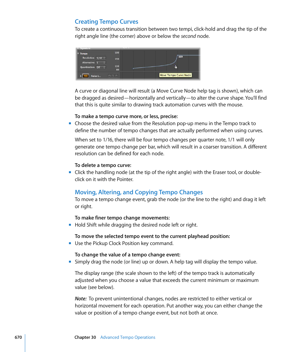 Creating tempo curves, Moving, altering, and copying tempo changes | Apple Logic Express 8 User Manual | Page 670 / 1055