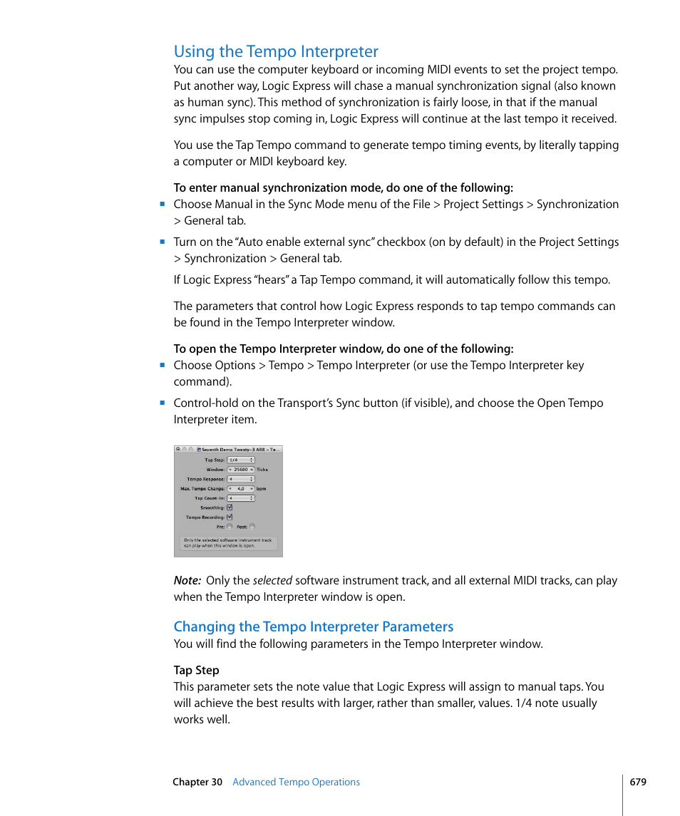 Using the tempo interpreter, Changing the tempo interpreter parameters | Apple Logic Express 8 User Manual | Page 679 / 1055