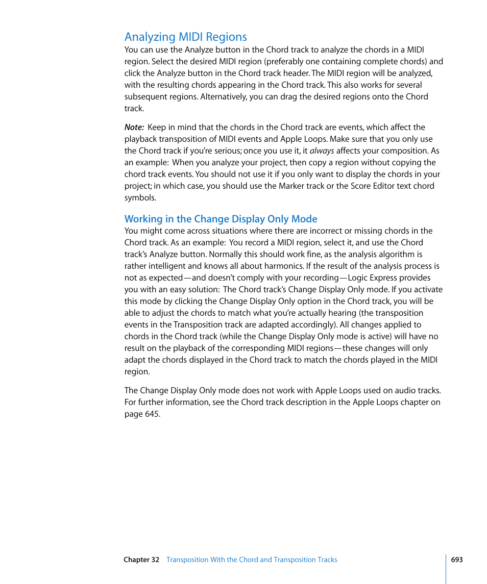 Analyzing midi regions, Working in the change display only mode | Apple Logic Express 8 User Manual | Page 693 / 1055