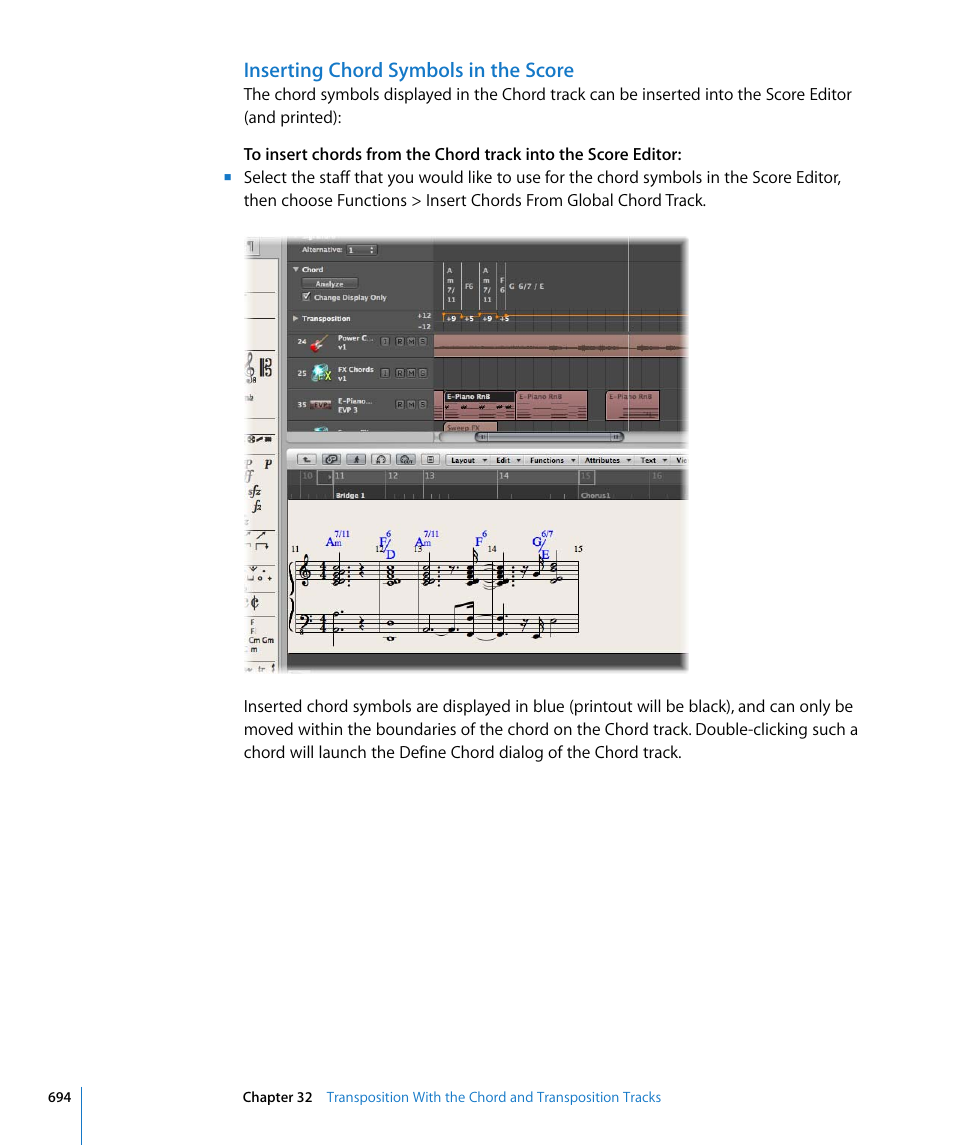 Inserting chord symbols in the score | Apple Logic Express 8 User Manual | Page 694 / 1055