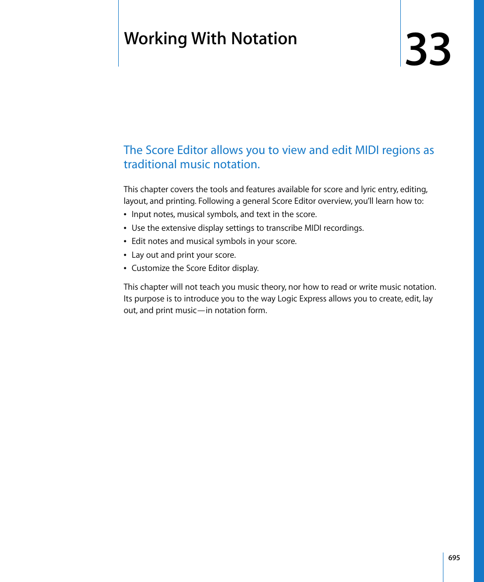 Working with notation, Chapter 33, Ound in chapter 33 | Apple Logic Express 8 User Manual | Page 695 / 1055