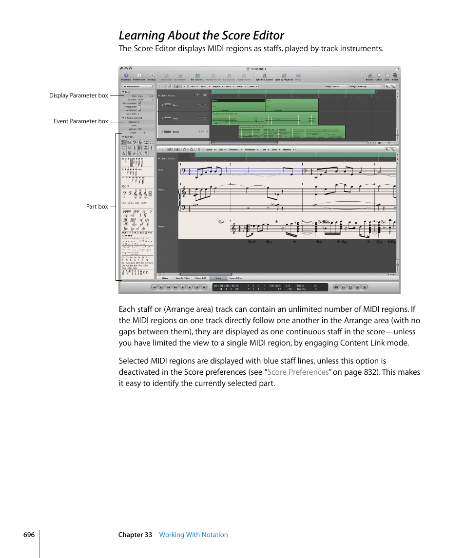 Learning about the score editor | Apple Logic Express 8 User Manual | Page 696 / 1055