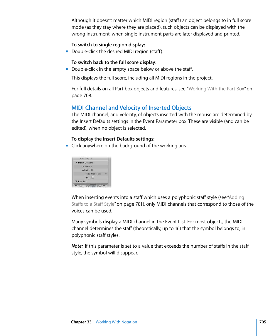 Midi channel and velocity of inserted objects | Apple Logic Express 8 User Manual | Page 705 / 1055