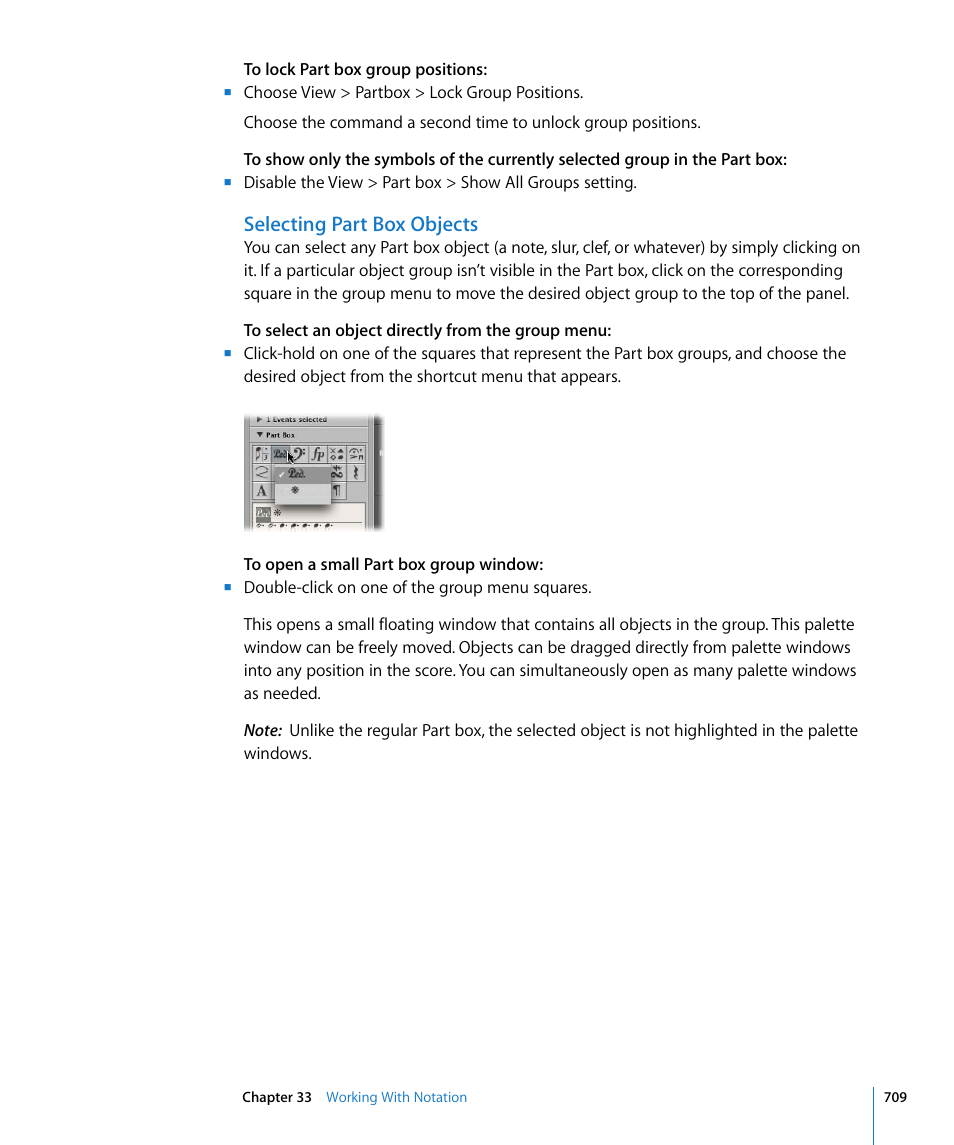 Selecting part box objects | Apple Logic Express 8 User Manual | Page 709 / 1055