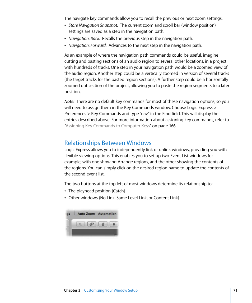 Relationships between windows | Apple Logic Express 8 User Manual | Page 71 / 1055