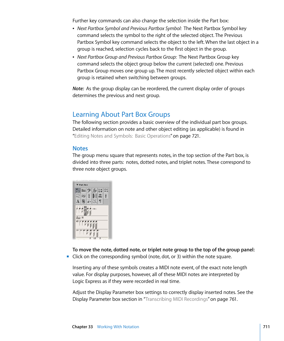 Learning about part box groups, Notes | Apple Logic Express 8 User Manual | Page 711 / 1055