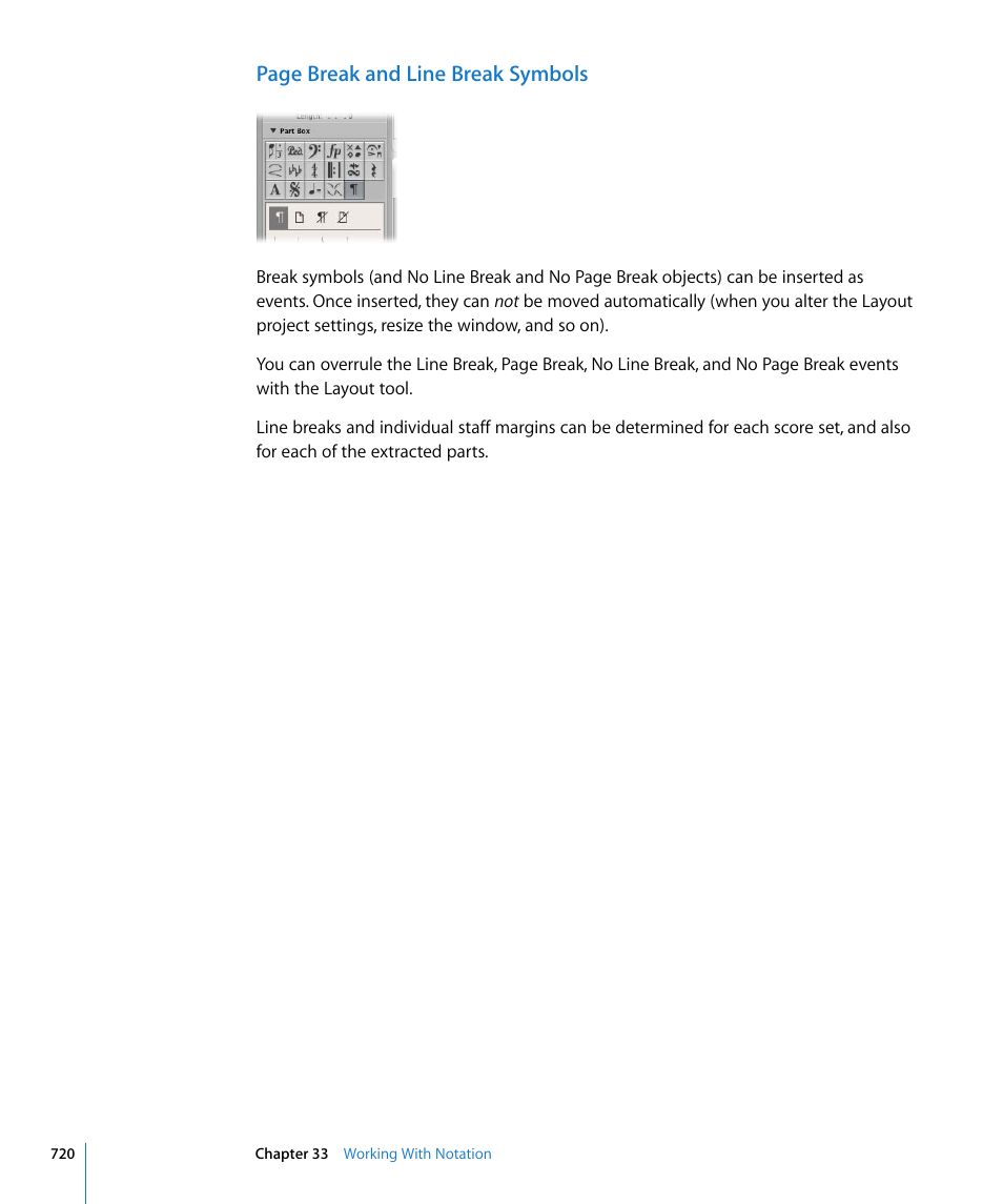 Page break and line break symbols | Apple Logic Express 8 User Manual | Page 720 / 1055