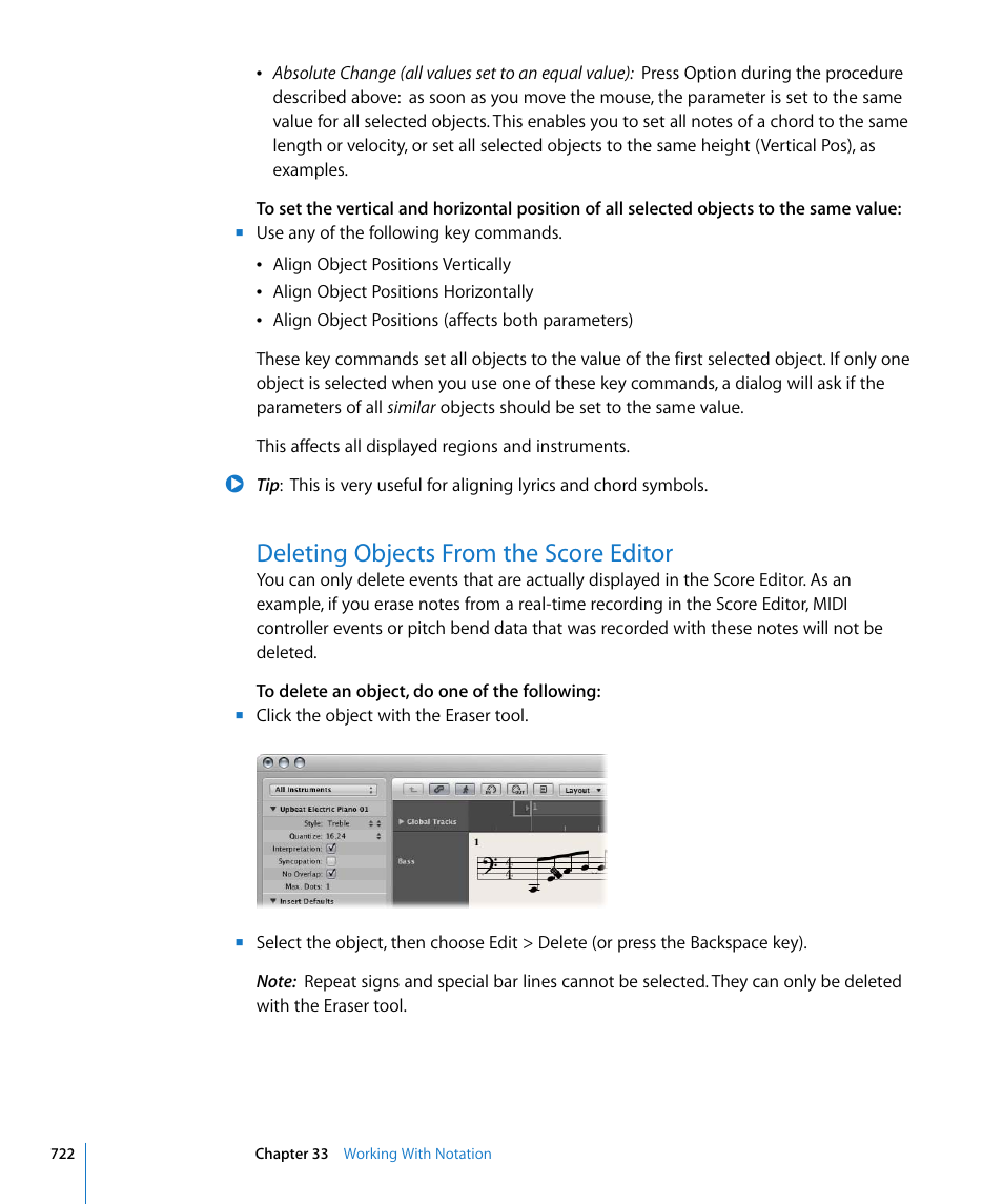 Deleting objects from the score editor | Apple Logic Express 8 User Manual | Page 722 / 1055