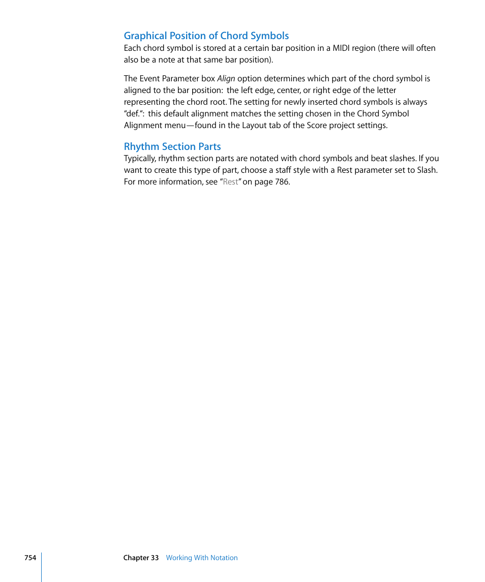 Graphical position of chord symbols, Rhythm section parts | Apple Logic Express 8 User Manual | Page 754 / 1055