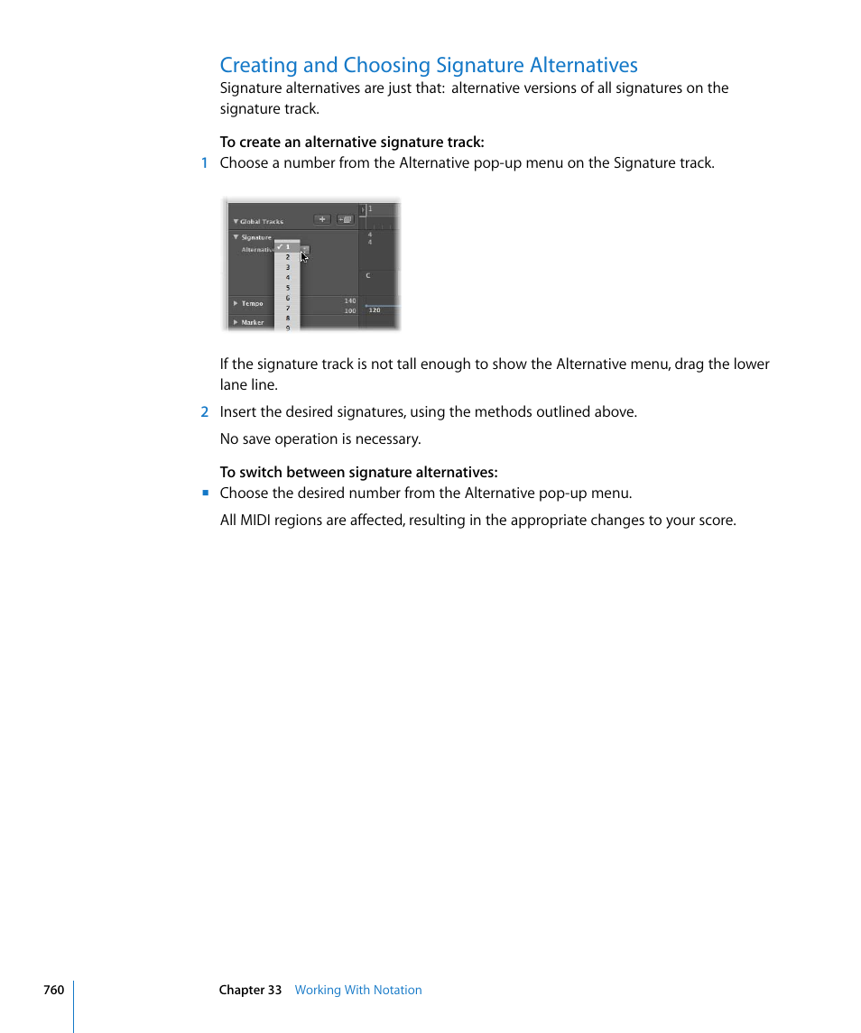 Creating and choosing signature alternatives | Apple Logic Express 8 User Manual | Page 760 / 1055