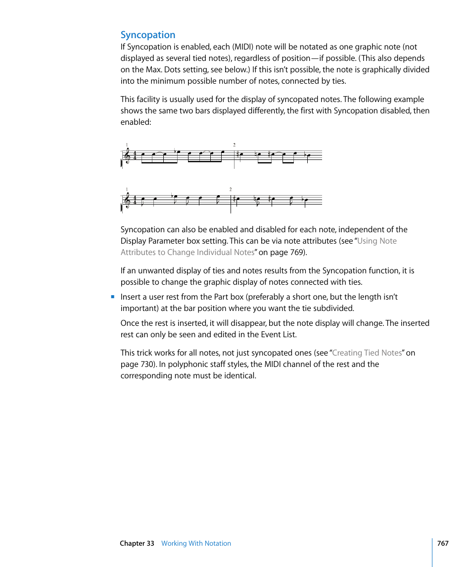 Syncopation, Opation (see | Apple Logic Express 8 User Manual | Page 767 / 1055