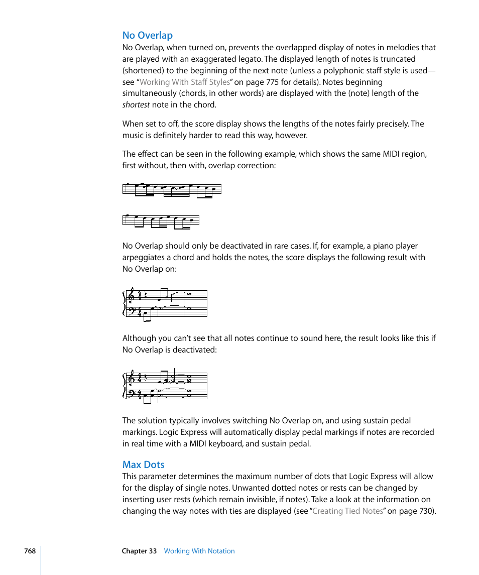 No overlap, Max dots | Apple Logic Express 8 User Manual | Page 768 / 1055