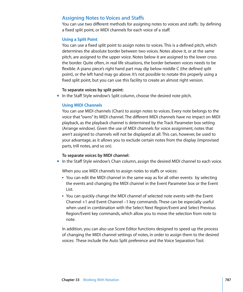 Assigning notes to voices and staffs | Apple Logic Express 8 User Manual | Page 787 / 1055