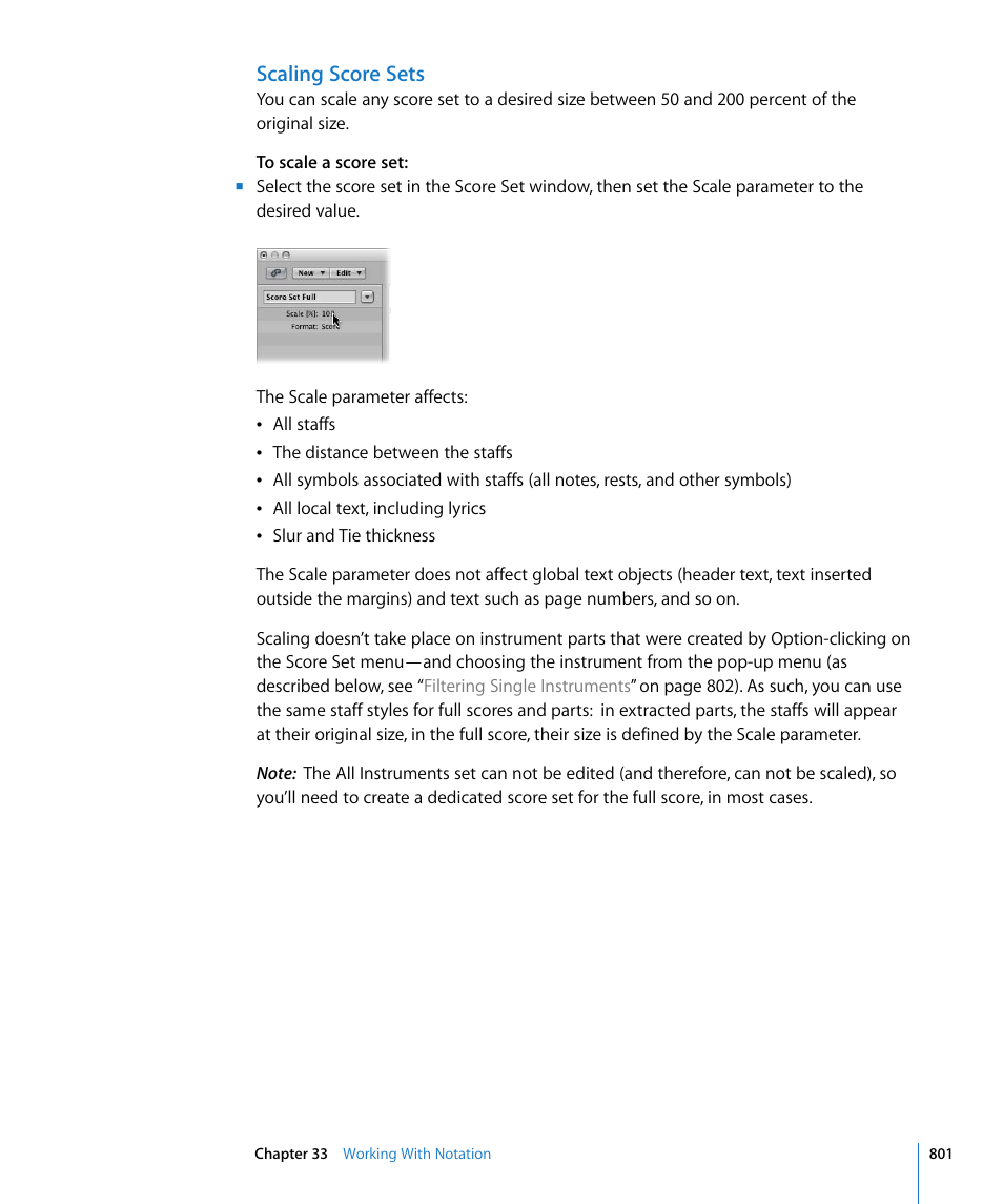 Scaling score sets | Apple Logic Express 8 User Manual | Page 801 / 1055