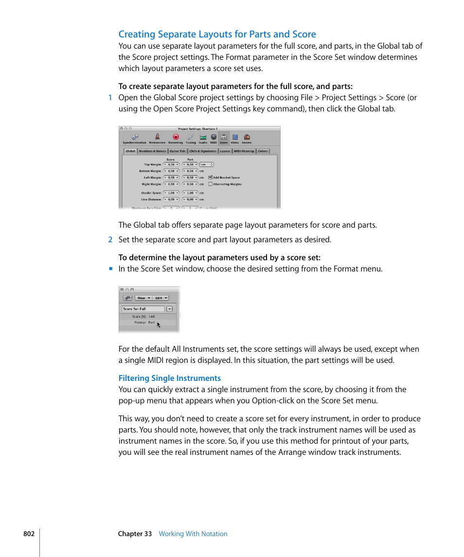 Creating separate layouts for parts and score | Apple Logic Express 8 User Manual | Page 802 / 1055