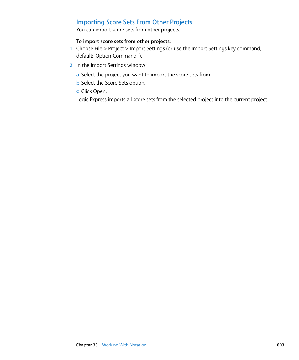 Importing score sets from other projects | Apple Logic Express 8 User Manual | Page 803 / 1055