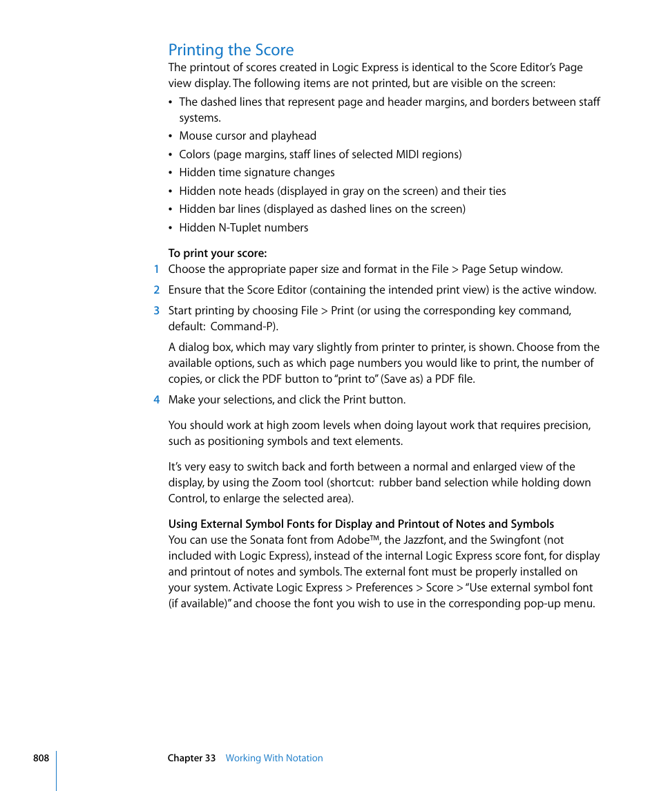 Printing the score | Apple Logic Express 8 User Manual | Page 808 / 1055