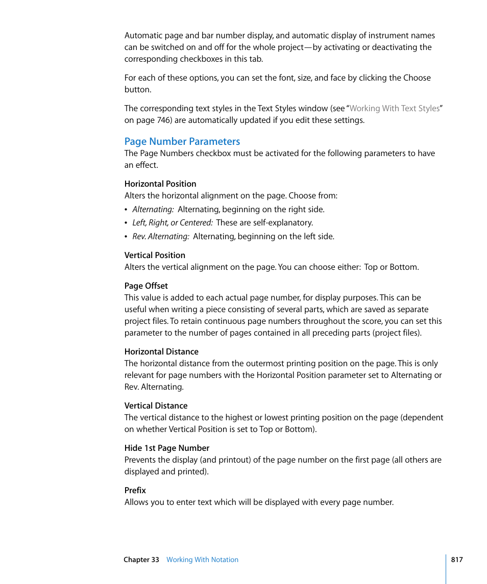 Page number parameters | Apple Logic Express 8 User Manual | Page 817 / 1055