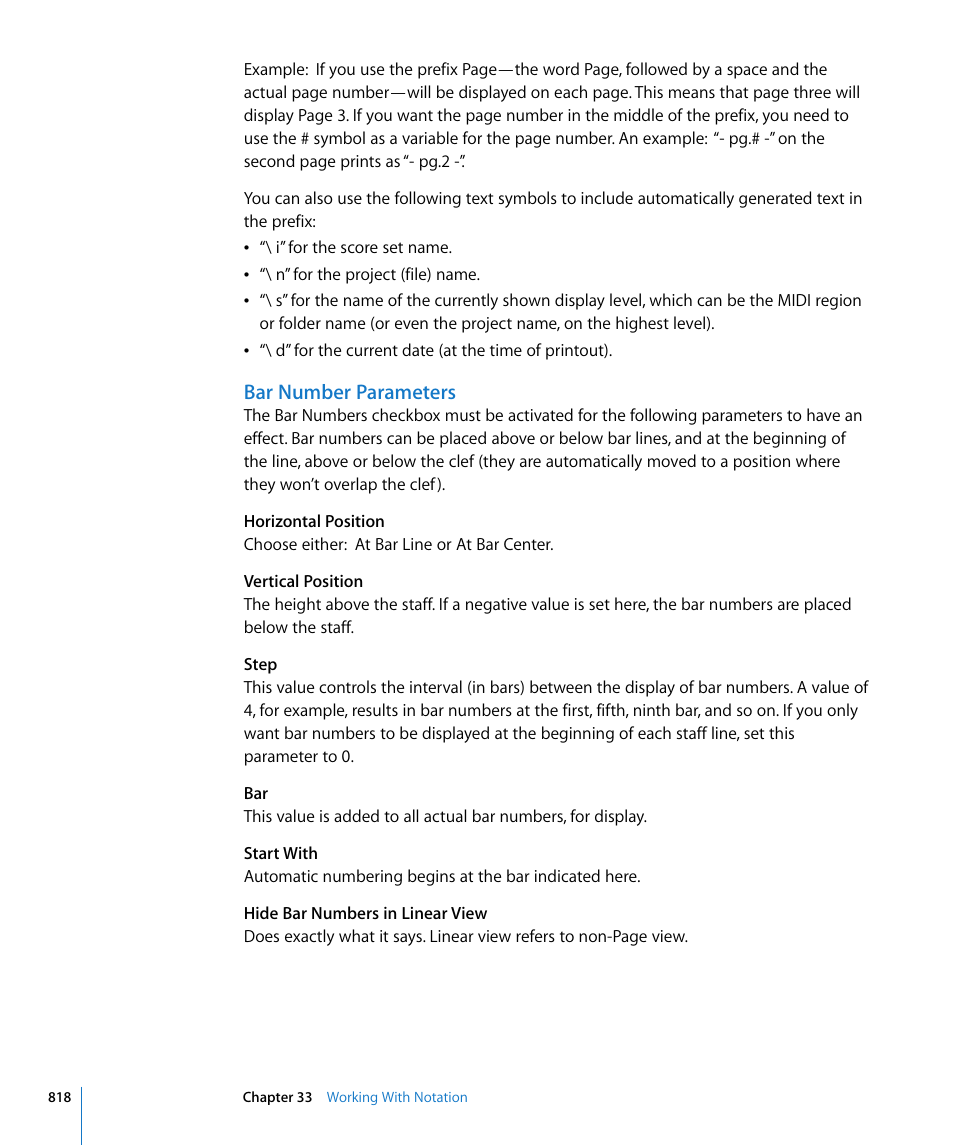 Bar number parameters | Apple Logic Express 8 User Manual | Page 818 / 1055