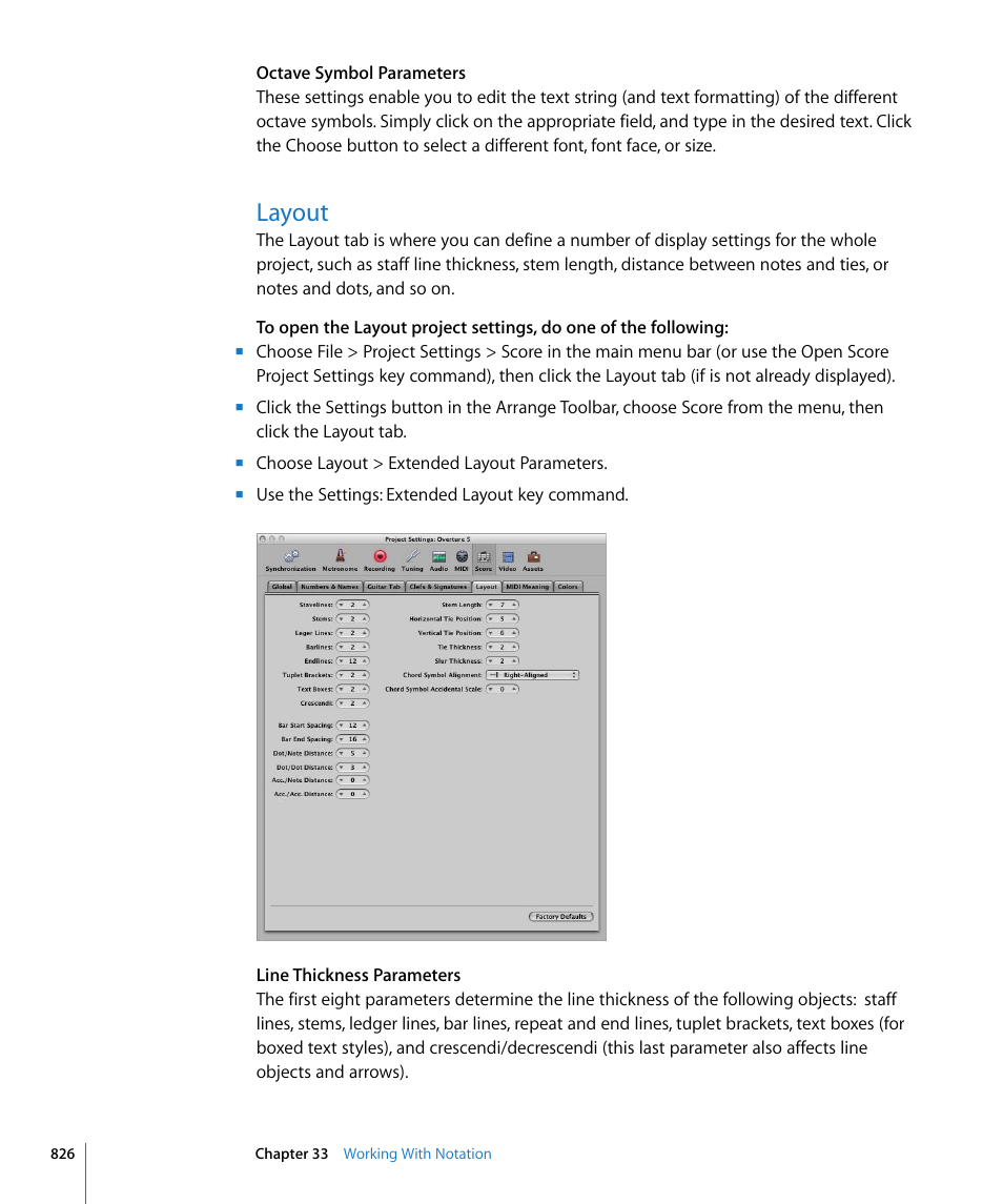 Layout, E symbols (see, Octave symbol | Parameters | Apple Logic Express 8 User Manual | Page 826 / 1055