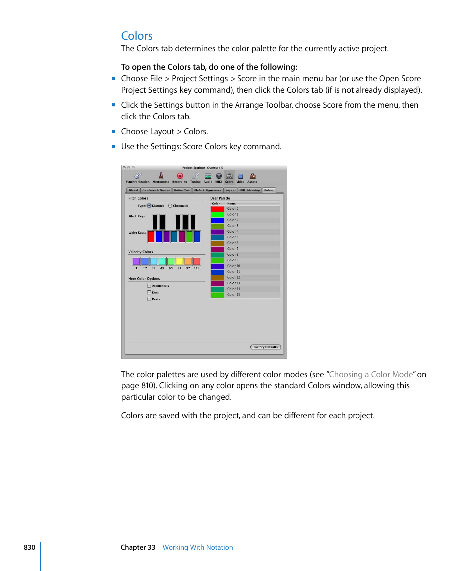 Colors, Ormation see | Apple Logic Express 8 User Manual | Page 830 / 1055