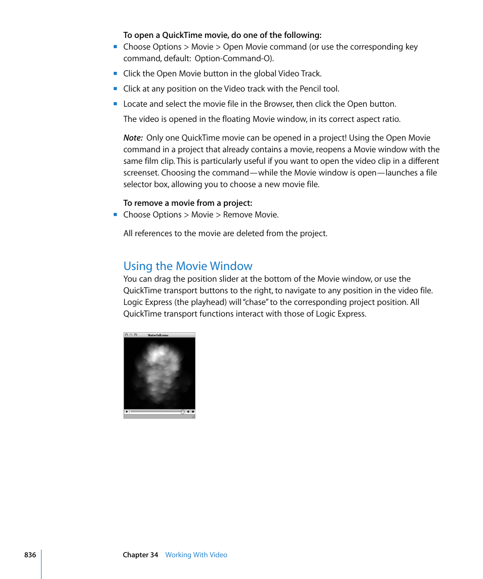 Using the movie window | Apple Logic Express 8 User Manual | Page 836 / 1055