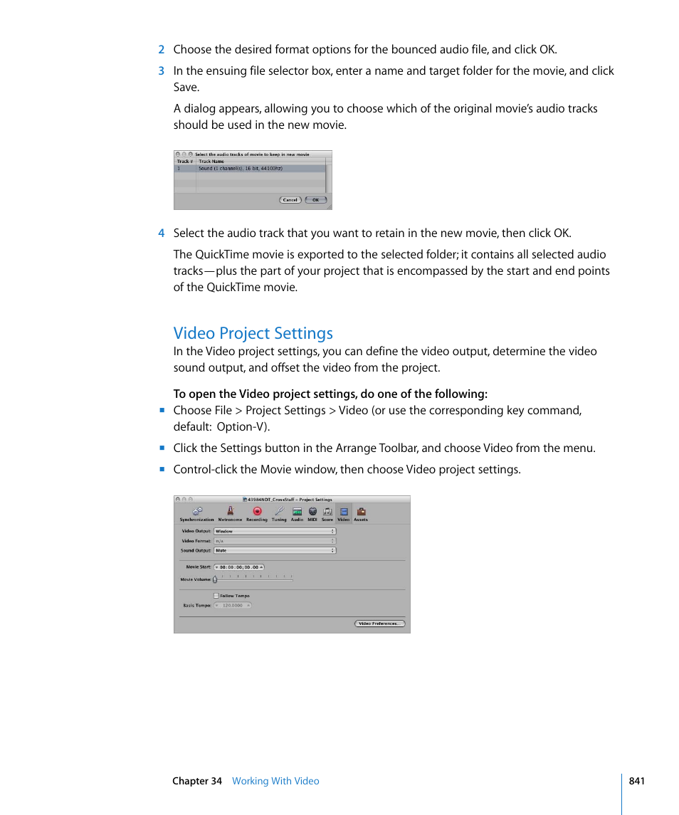 Video project settings | Apple Logic Express 8 User Manual | Page 841 / 1055