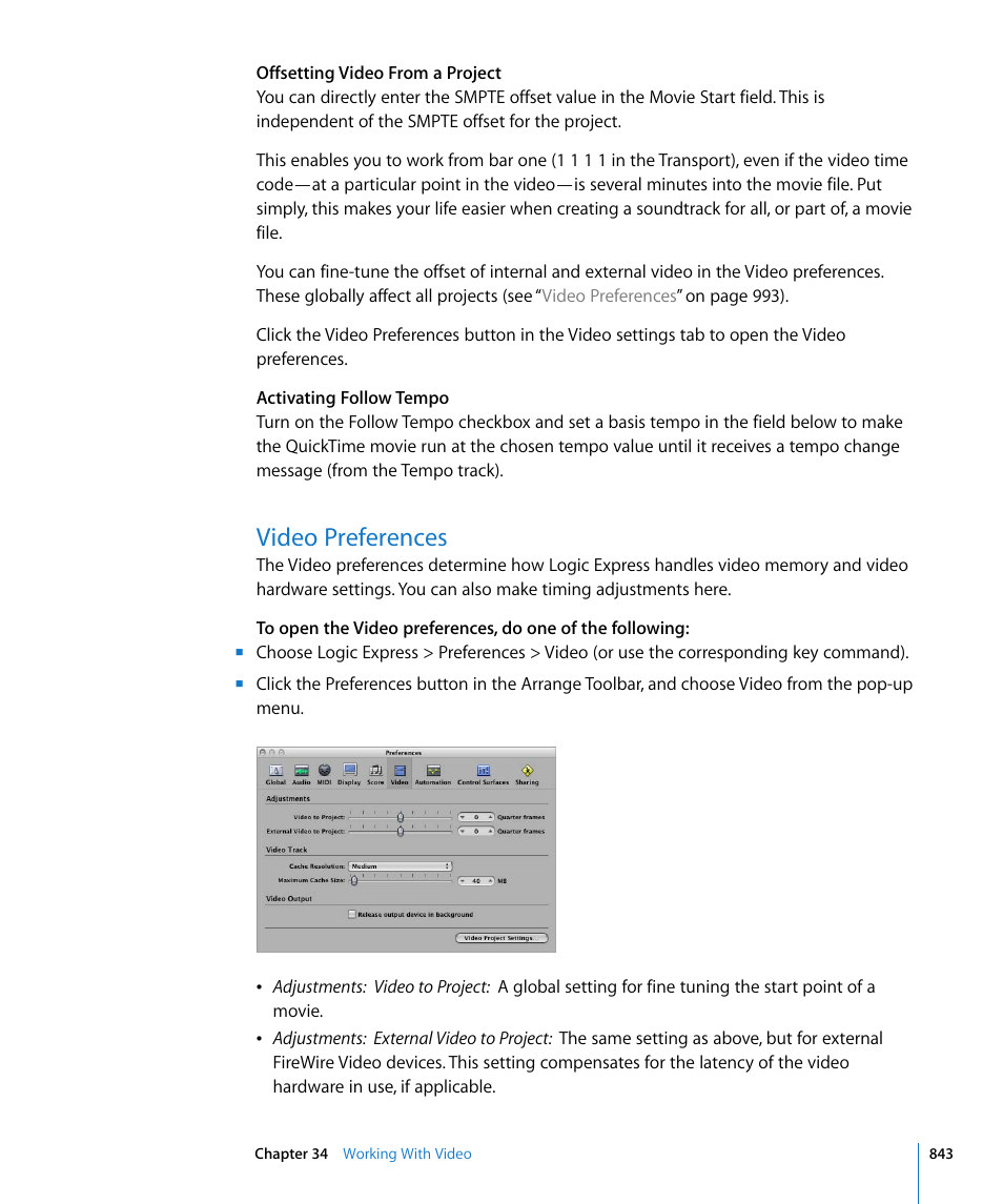 Video preferences | Apple Logic Express 8 User Manual | Page 843 / 1055