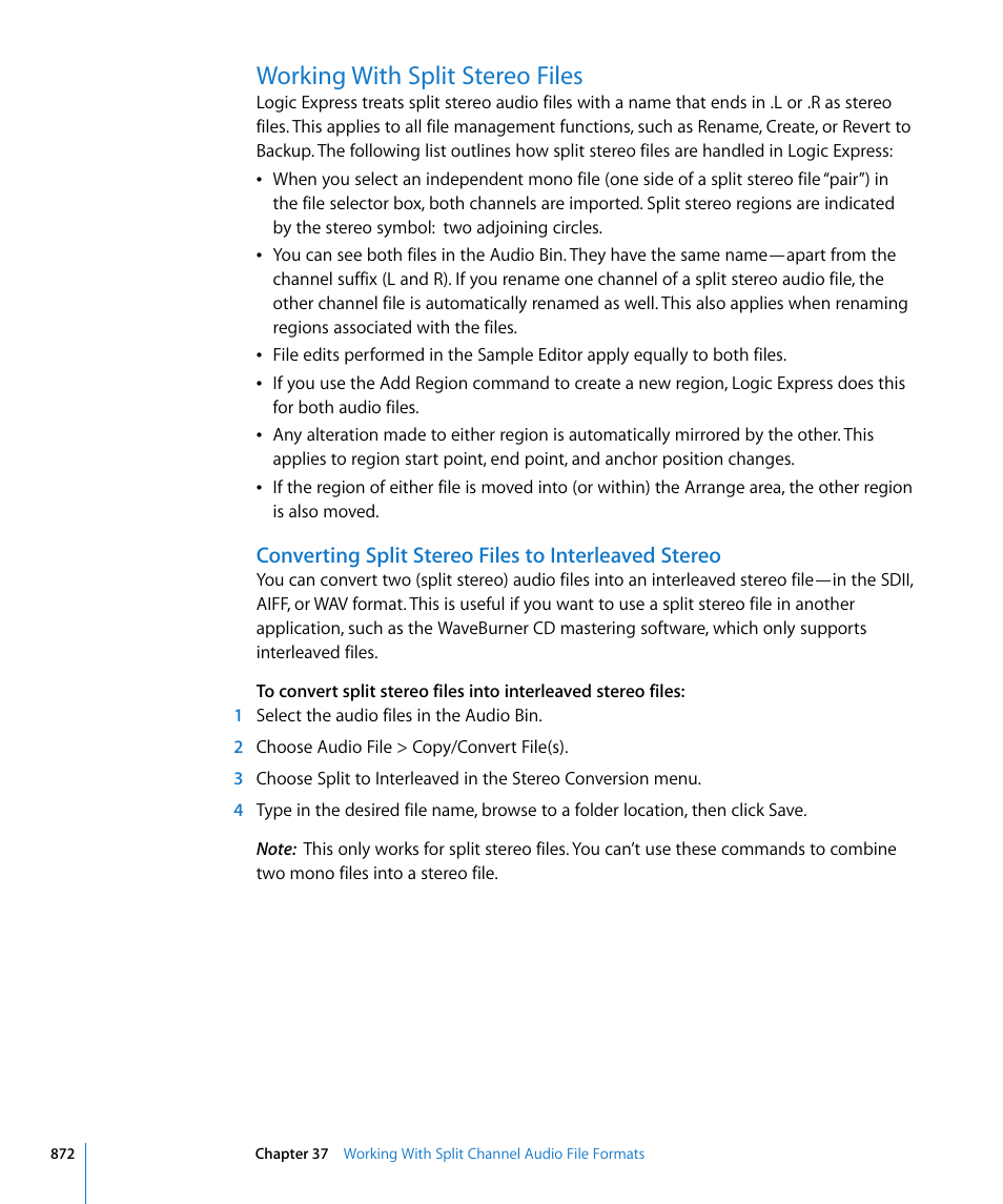 Working with split stereo files | Apple Logic Express 8 User Manual | Page 872 / 1055