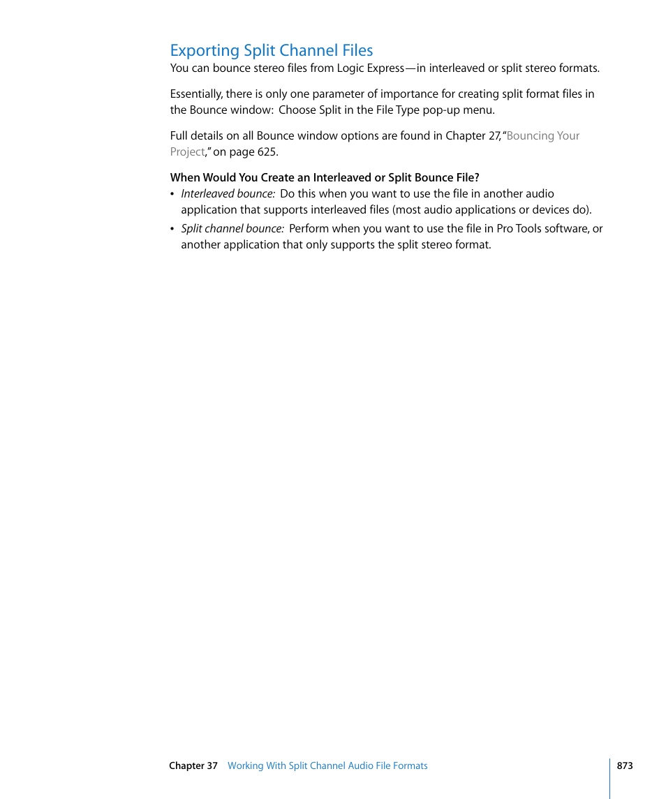 Exporting split channel files | Apple Logic Express 8 User Manual | Page 873 / 1055