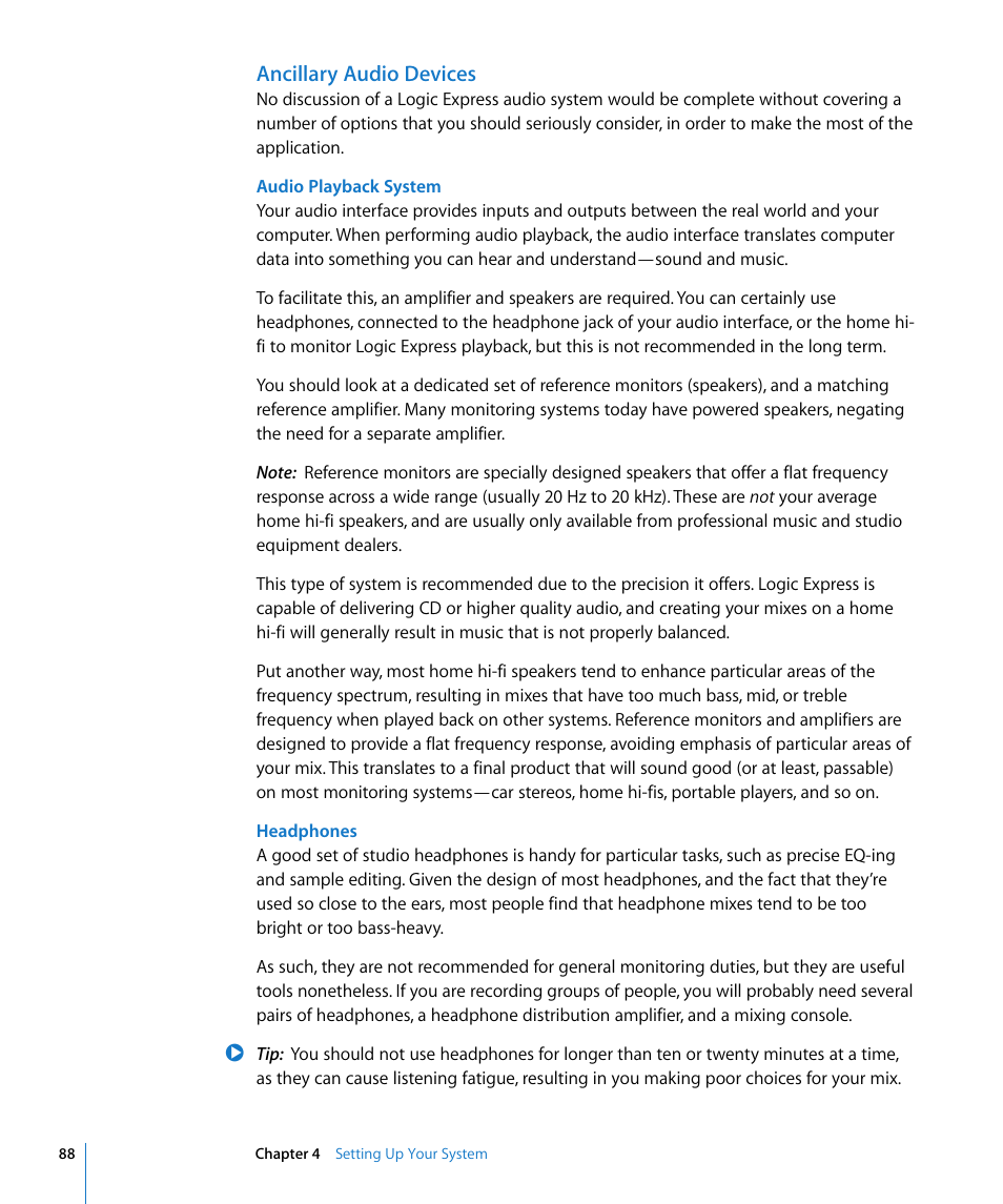 Ancillary audio devices | Apple Logic Express 8 User Manual | Page 88 / 1055