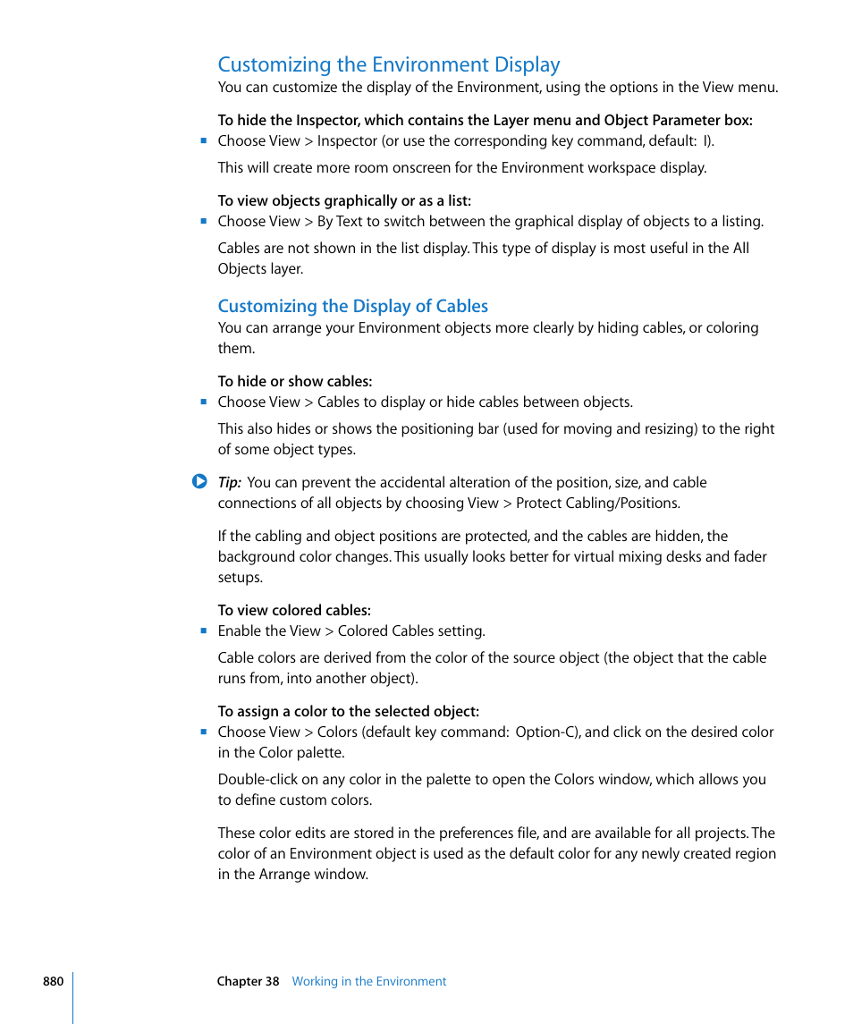Customizing the environment display, Customizing the display of cables | Apple Logic Express 8 User Manual | Page 880 / 1055