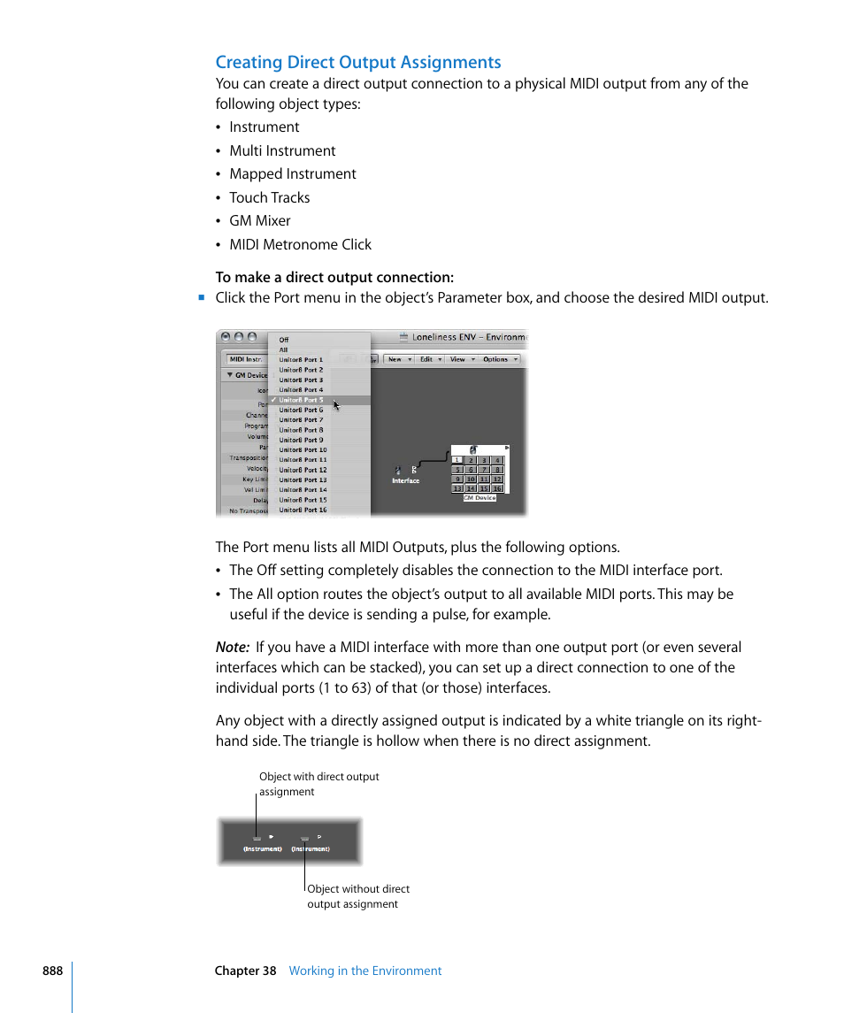Creating direct output assignments | Apple Logic Express 8 User Manual | Page 888 / 1055